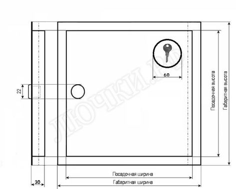 Люк сантехнический пожарный 750*400, петли справа, Отверстие справа-сверху Люк сантехнический пожарный 750*400, петли справа, Отверстие справа-сверху