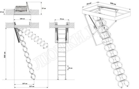 Чердачная лестница Oman Nozycowe 700*1000*3000 Чердачная лестница Oman Nozycowe 700*1000*3000